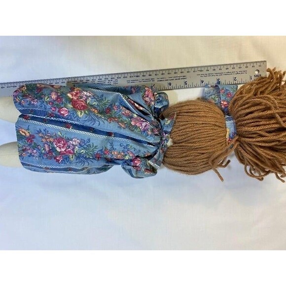 Doll Rag Vintage Handmade Cloth Soft Sculpture Blue Dress Yarn Hair button eyes - Picture 5 of 9